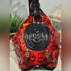 Marino Orlandi Red and Black Python-Print Leather convertible bag